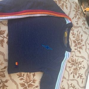 Aviator nation cropped sweatshirt lighting bolt on chest multicolored stripes